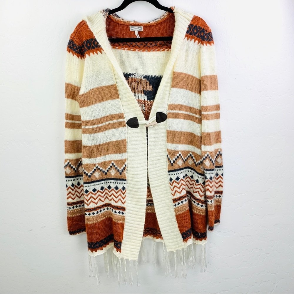 Kirra Fringe Aztec Hooded Sweater